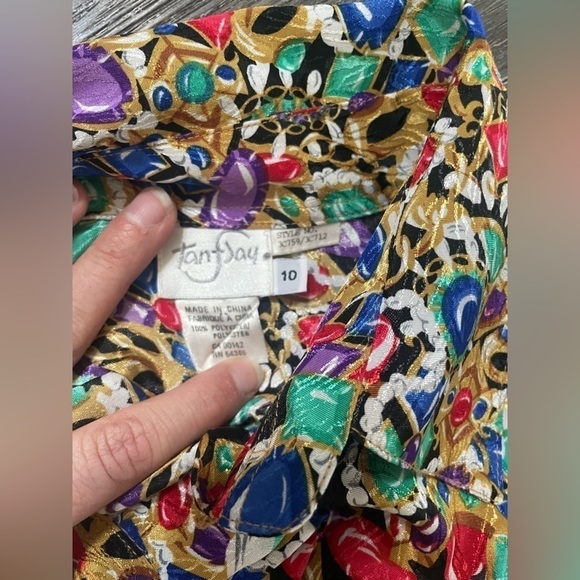 Vintage Tanjay Gems print blouse button down size 10 rare - Picture 5 of 6